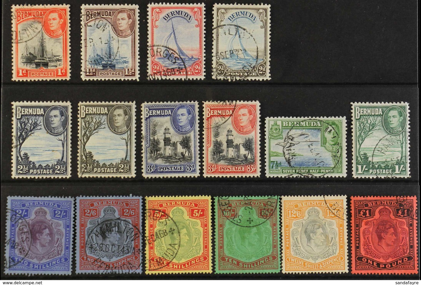 1938-53  Pictorial & Portrait Definitive "Basic" Set, SG 110/21d, Fine Used (16 Stamps) For More Images, Please Visit Ht - Bermuda