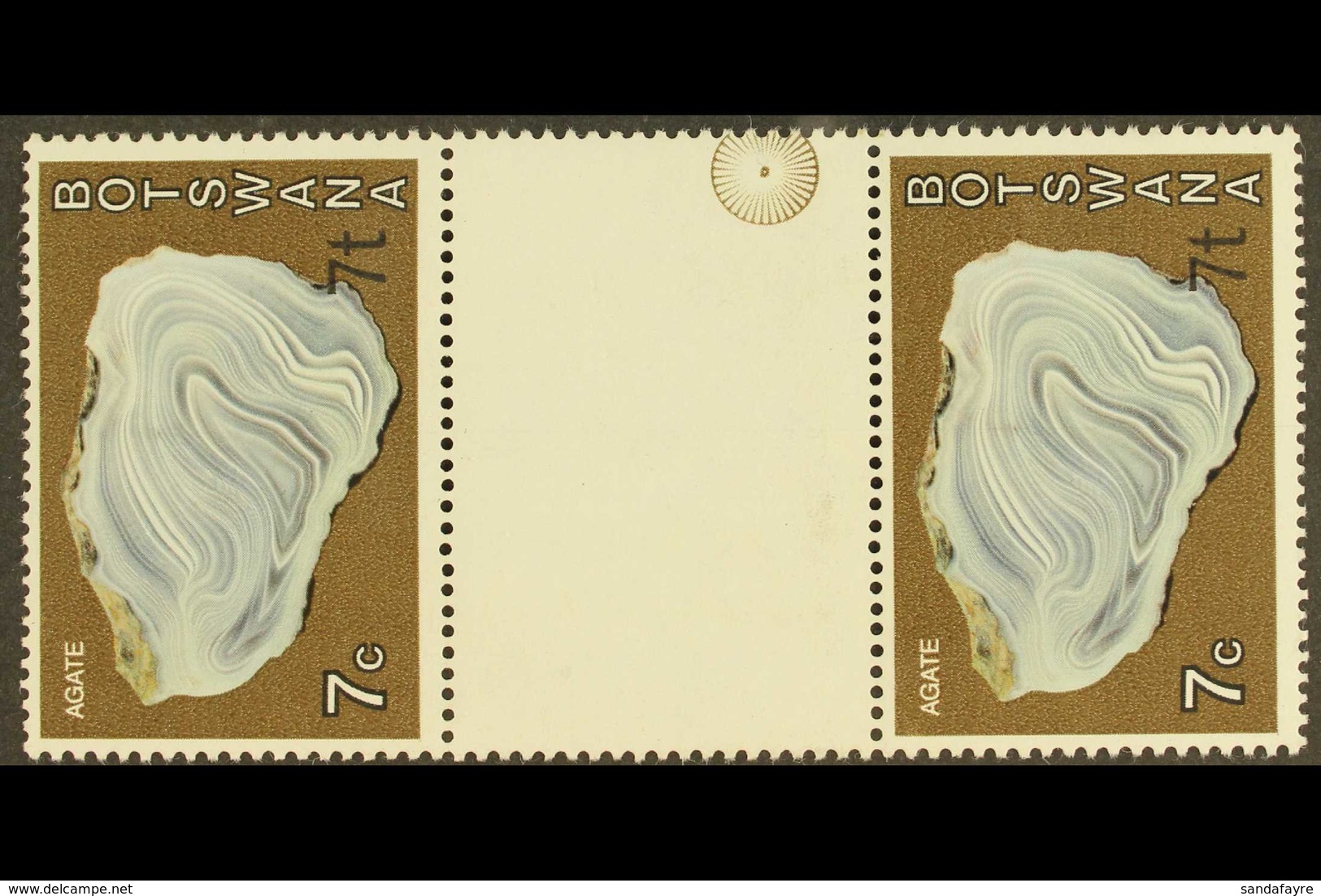 1976-7  7t On 7c Agate, Surcharge At Bottom Right, VERTICAL GUTTER PAIR, SG 372a, Never Hinged Mint. For More Images, Pl - Botswana (1966-...)