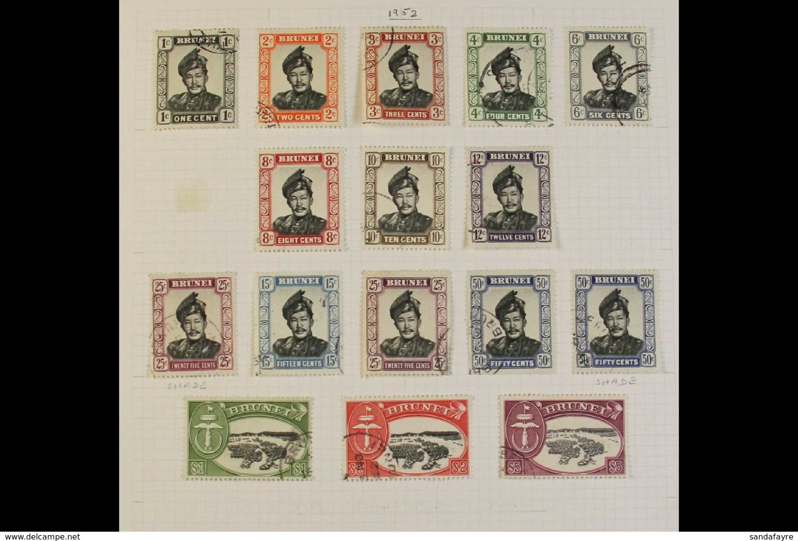 1952-1985 DEFINITIVES.  COMPLETE VERY FINE CDS USED COLLECTION On Leaves, All Different, Includes 1952-58 Set, 1964-72 O - Brunei (...-1984)