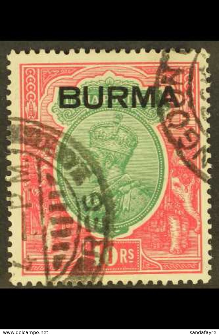 1937  10r Green & Scarlet Overprint, SG 16, Very Fine Used With "Rangoon" Cds's, Fresh. For More Images, Please Visit Ht - Birmania (...-1947)