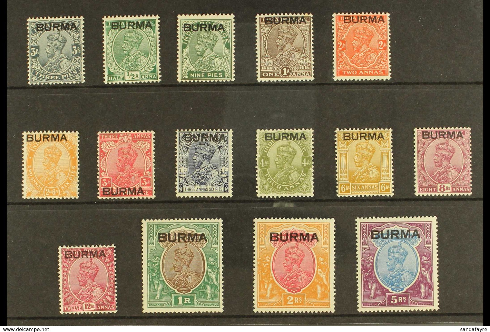 1937 MINT SELECTION  On A Stock Card & Includes KGV Opt'd Set To 5r, SG 1/15, (3a With Tiny Thin) Very Fine Mint (15 Sta - Birmania (...-1947)