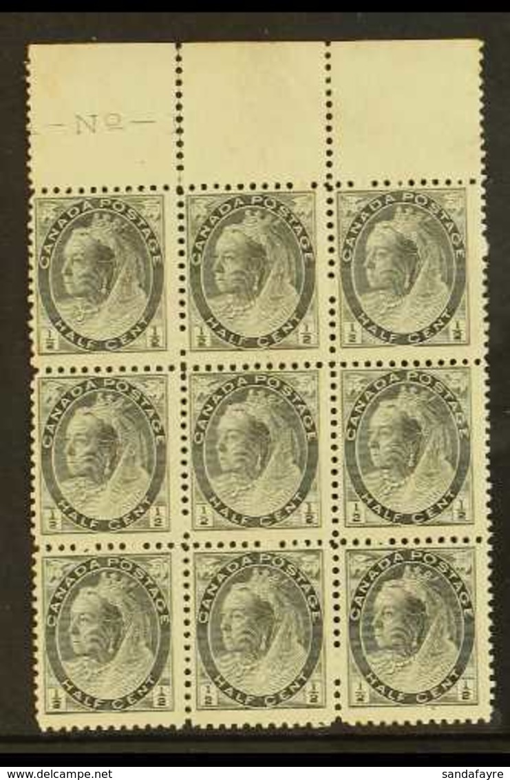 1898-1902  ½c Black, SG 150, Marginal Block Of 9, Mint With Gum Faults, Nice QV Multiple Nevertheless (9 Stamps) For Mor - Andere & Zonder Classificatie