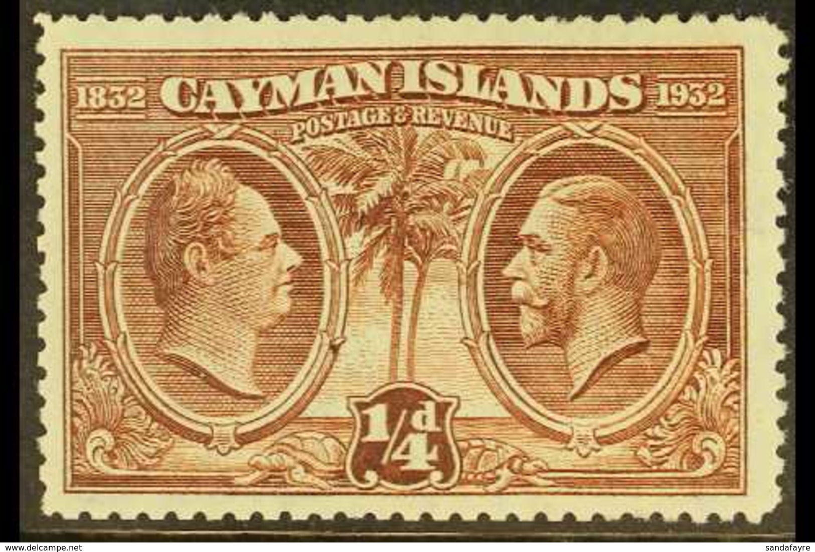 1932 CENTENARY VARIETY  ¼d Brown, Centenary, Variety "A" Of "CA" Missing From Watermark", SG 84a, Clearly Showing Toward - Cayman (Isole)