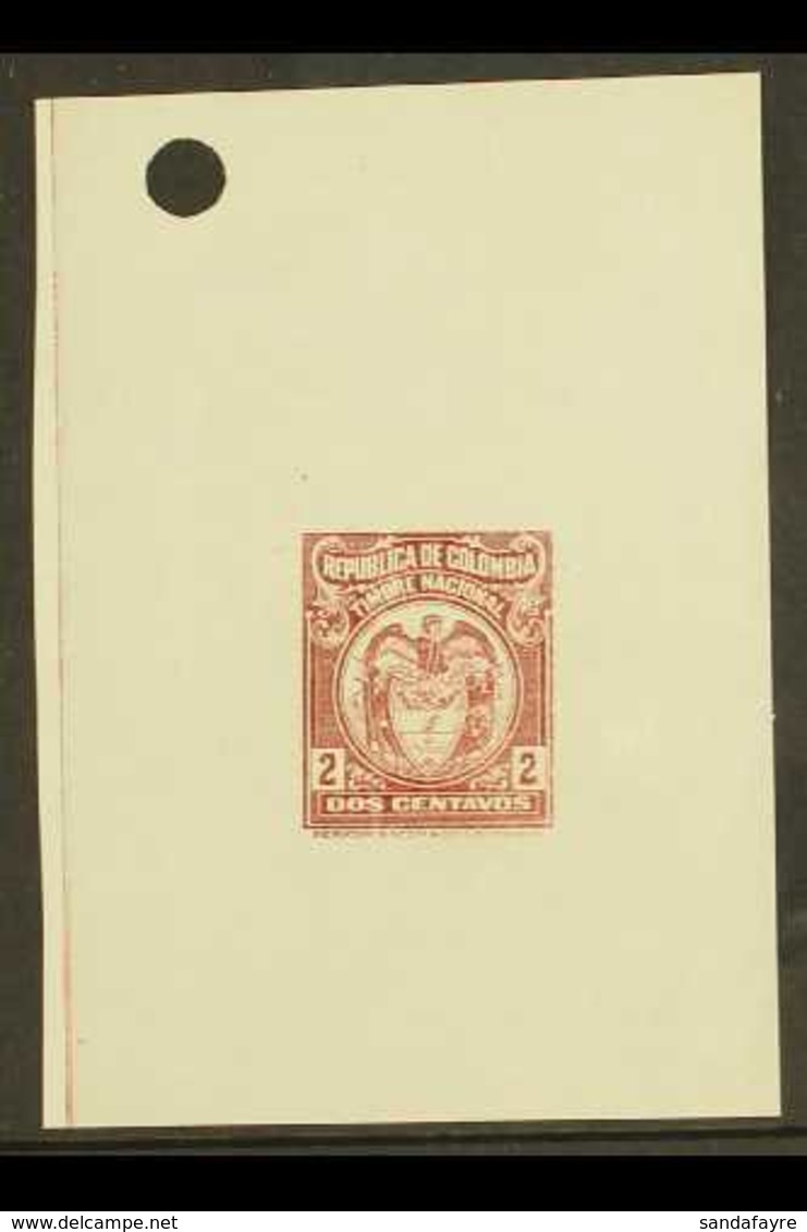 REVENUE  1930 2c Brown 'Coat Of Arms' Revenue Stamp DIE PROOF, Printed By Perkins Bacon On Gummed Wove Paper (66x92mm) F - Colombia
