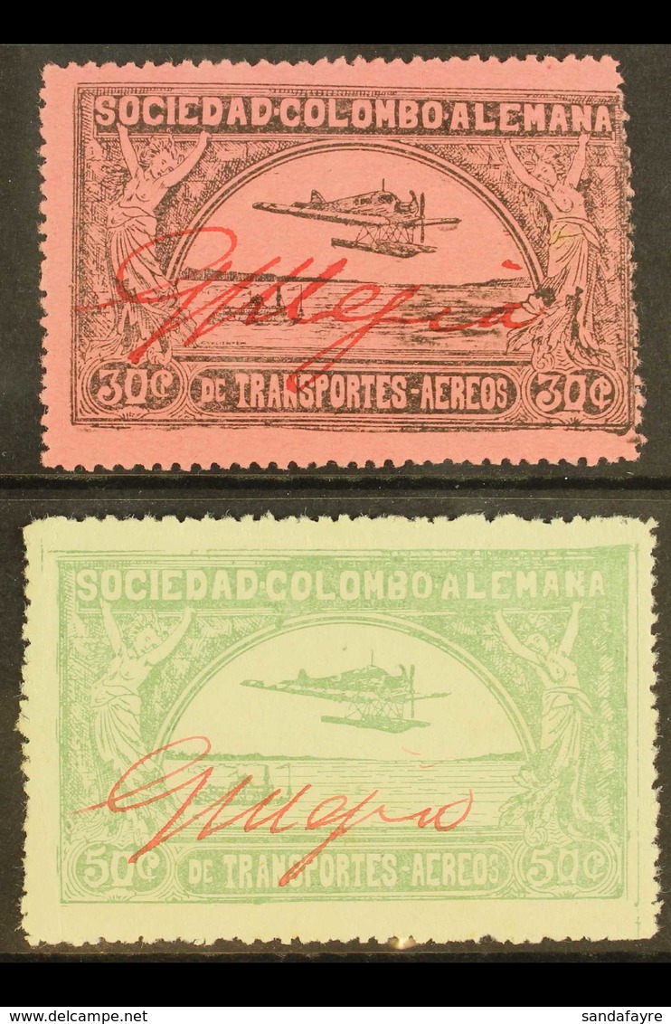 SCADTA  1920 30c Black On Rose & 50c Green Both With Manuscript "G Mejia" In Red (Scott CLEU1/2, SG 1/2), Mint, 50c With - Colombia