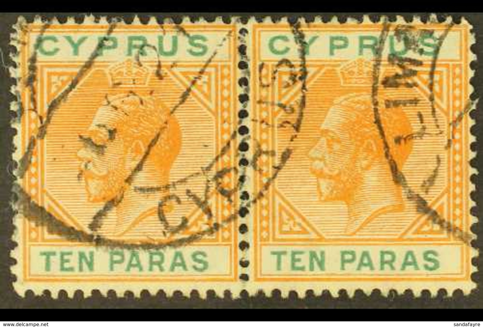 1912-13  10pa Orange And Green (SG 74) Horizontal Pair, The Right Stamp With "Broken Bottom Left Triangle", Fine Cds Use - Andere & Zonder Classificatie