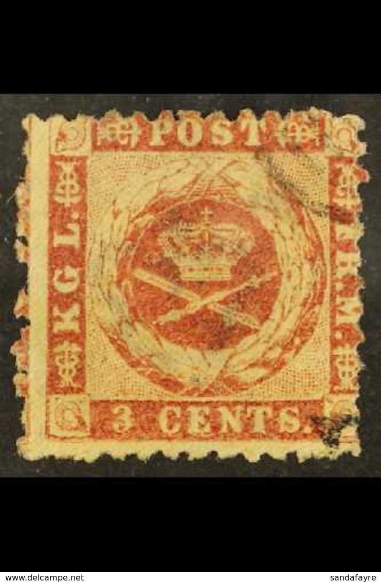 1872-73  3c Carmine Rose, Perf. 12½, Facit 3, Neat Part Target Cancel. For More Images, Please Visit Http://www.sandafay - Danish West Indies