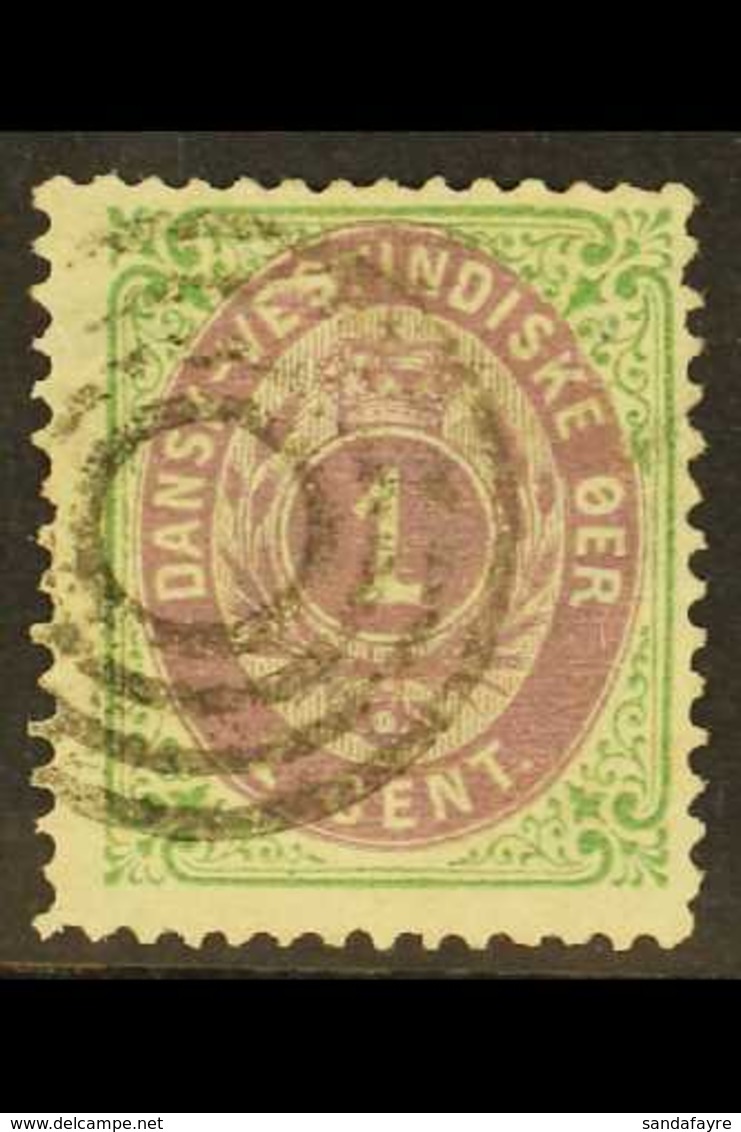 1873  1c Dull Purple Violet  And Emerald Green, 1st Printing, SG 8 (Facit 5a), With Neat Target Cancel, Signed Buhler. F - Deens West-Indië