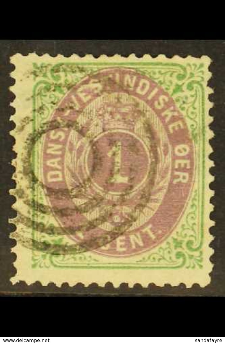 1873  1c Dull Purple Violet  And Emerald Green, 1st Printing, SG 8 (Facit 5a), With Neat Target Cancel, Signed Buhler. F - Danish West Indies