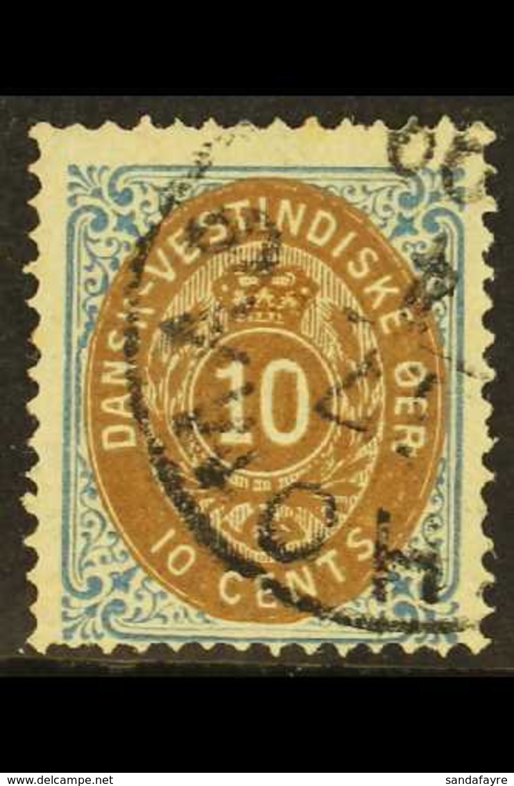 1873-1902  10c Bistre Brown And Blue, Frame Inverted, SG 23a, Showing Line Through "1" (Facit V15), Fine With Part St Th - Danish West Indies