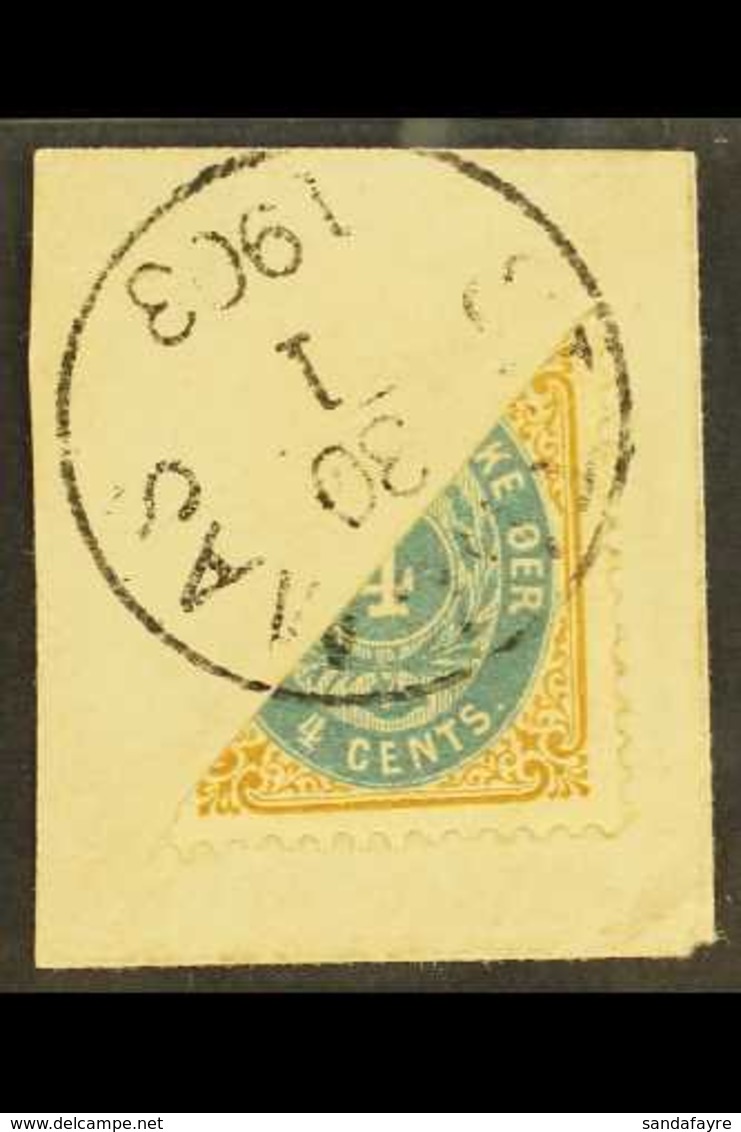 1903  Bisected 4c On A Piece, SG 33b, Tied Full St Thomas 30th January Cds. For More Images, Please Visit Http://www.san - Deens West-Indië