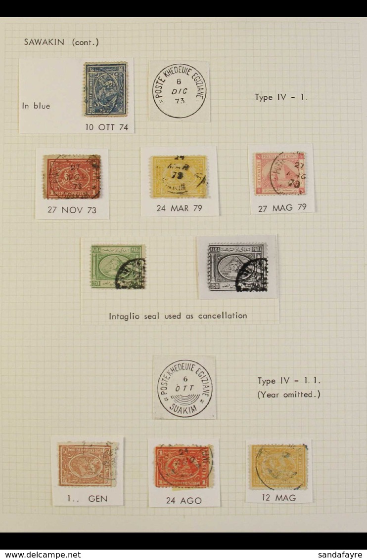 USED IN SUDAN  1870's Interesting Group Of Used Stamps Showing Various "Suakim" Cds Cancels, Plus One Stamp With Intagli - Sonstige & Ohne Zuordnung