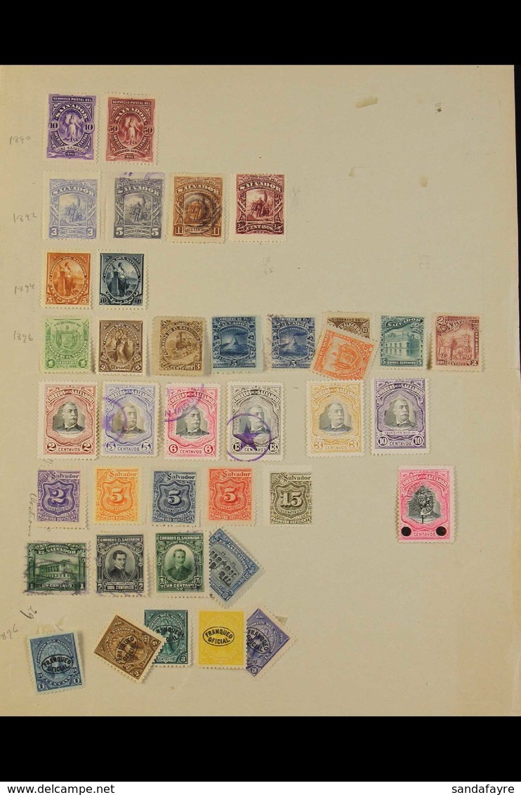 1867-1950s OLDER, MESSY ASSORTMENT.  An Old Auction Folder Of Mint & Used Ranges On Dilapidated Stock Pages & On Album P - El Salvador