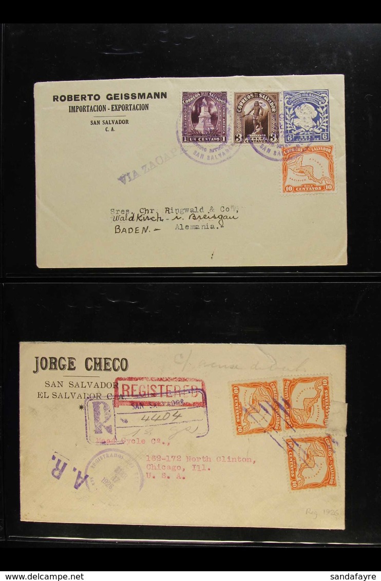 COMMERCIAL COVERS  1925-75 Group With 1925 6c Env To Germany Uprated With 1c, 3c, And 10c, And With "VIA ZACOPA" Cachet, - El Salvador