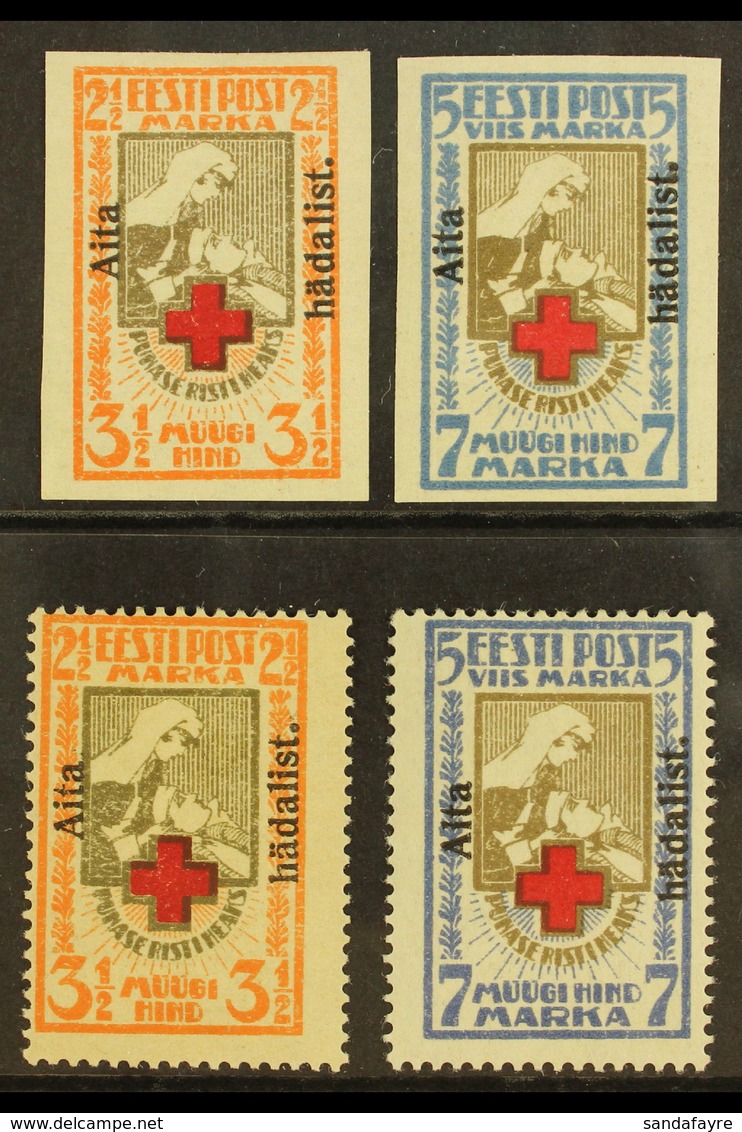 1923  "Aita Hadalist." Charity Overprints Complete Perf & Imperf Sets (Michel 46/47 A+B, SG 49A/50A & 49B/50B), Fine Min - Estland
