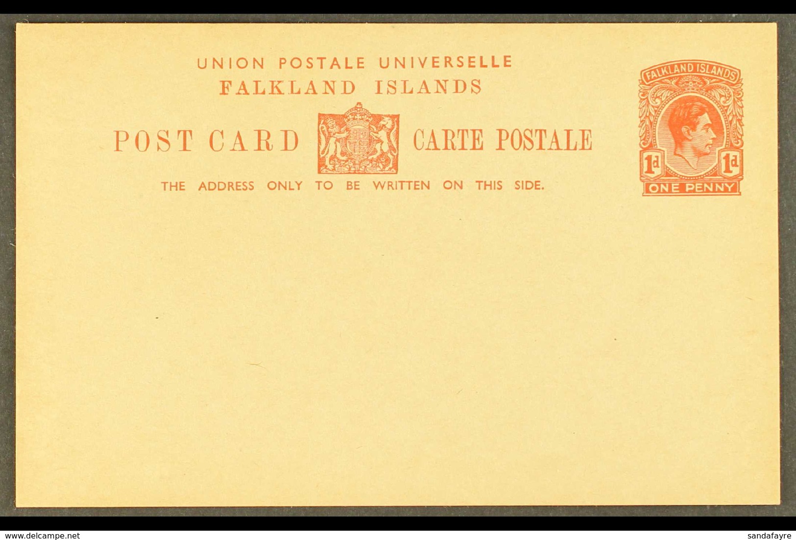 POSTAL STATIONERY  1938 1d Red-brown Postal Card (H&G 5 Or Heijtz P5) Very Fine Unused. Scarce, Only 444 Sold. For More  - Falklandinseln