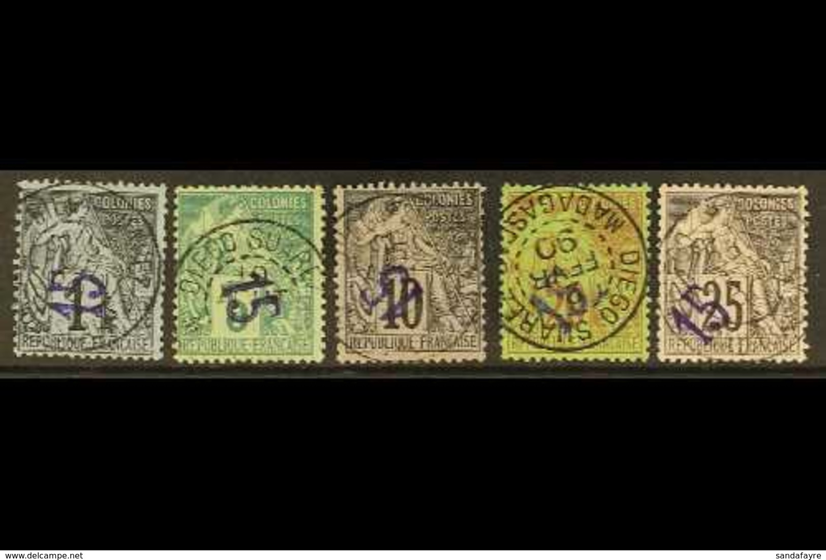 DIEGO-SUAREZ  1890 Surcharges, Complete Set, Yvert 1/5, SG 1/5, Fine To Very Fine Used (5 Stamps). For More Images, Plea - Sonstige & Ohne Zuordnung