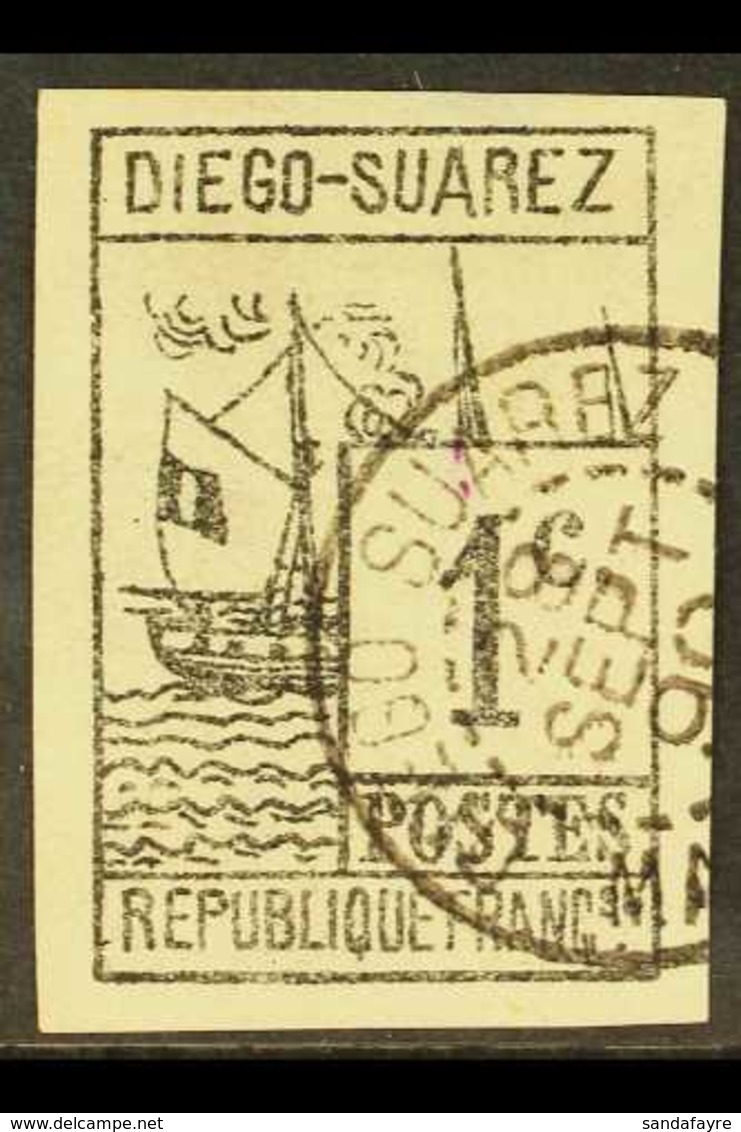 DIEGO-SUAREZ  1890 1c Grey-black, Imperforate, Yvert 6, SG 6, Very Fine Used, 4 Margins. For More Images, Please Visit H - Andere & Zonder Classificatie