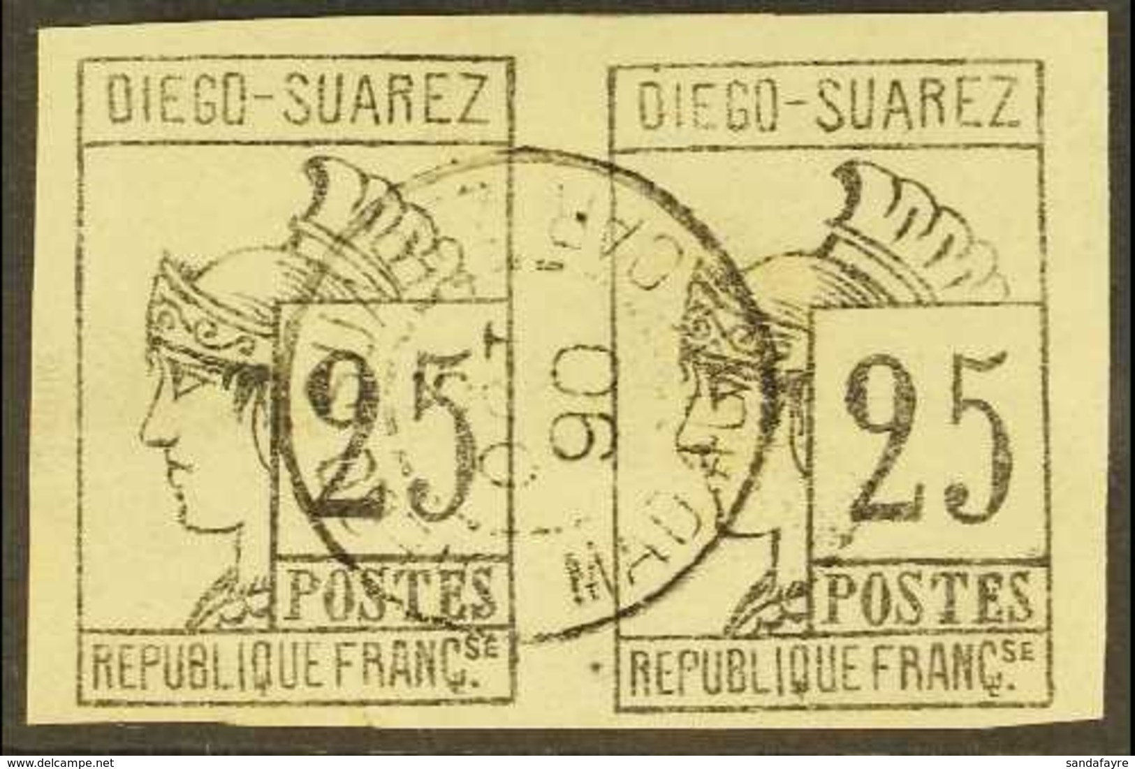 DIEGO-SUAREZ  1890 25c Grey-black, Imperforate PAIR, Yvert 9, SG 9, Very Fine Used, 4 Margins. For More Images, Please V - Sonstige & Ohne Zuordnung