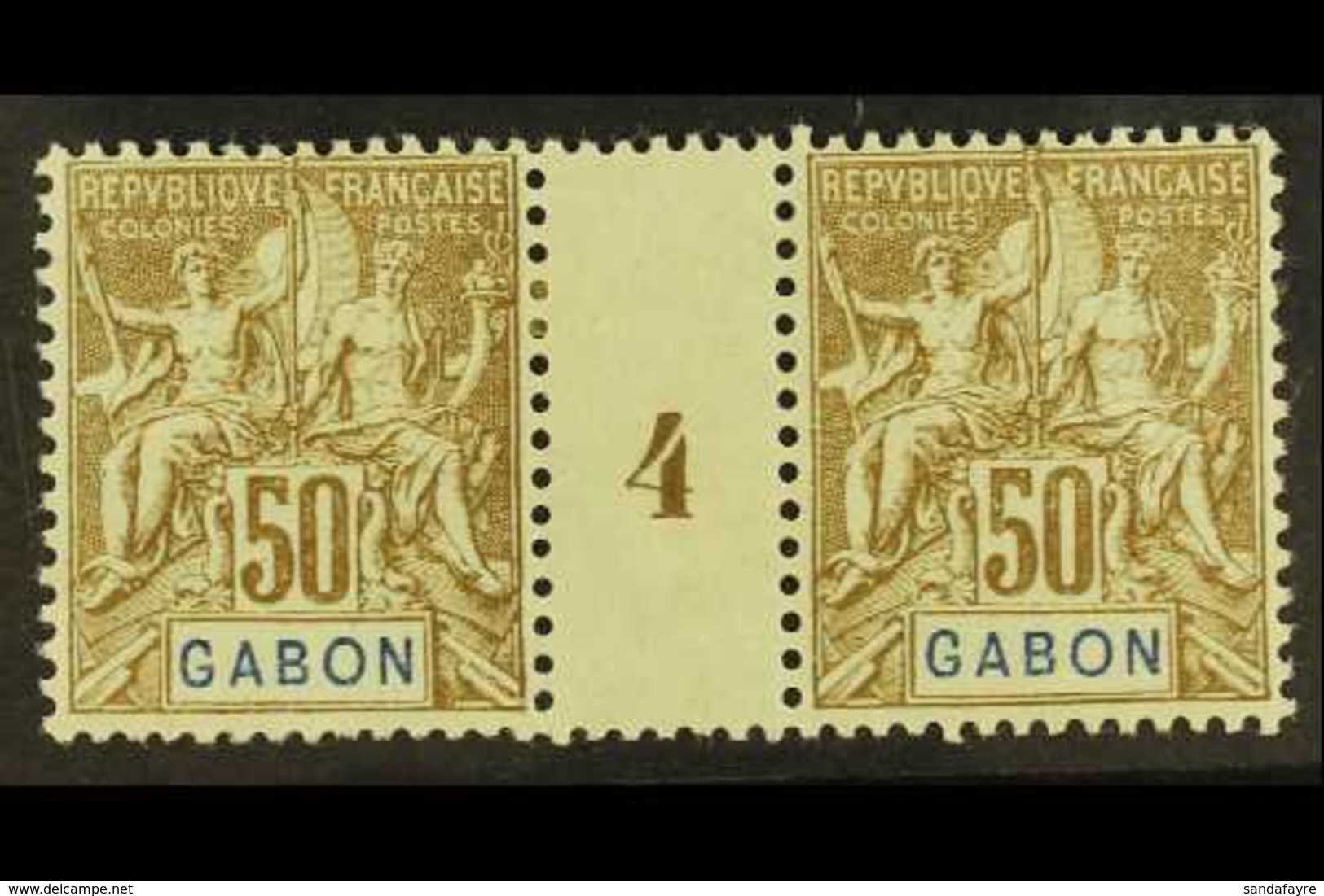 GABON  1904 50c Bistre On Azure (Yvert 28, Maury 26), MILLESIMES PAIR, Very Fine Mint. For More Images, Please Visit Htt - Andere & Zonder Classificatie