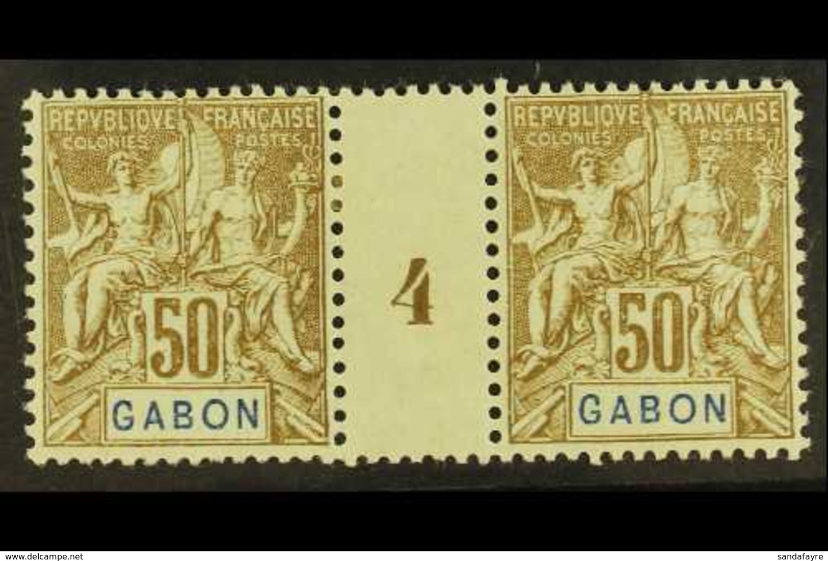 GABON  1904 50c Bistre On Azure (Yvert 28, Maury 26), MILLESIMES PAIR, Very Fine Mint. For More Images, Please Visit Htt - Altri & Non Classificati