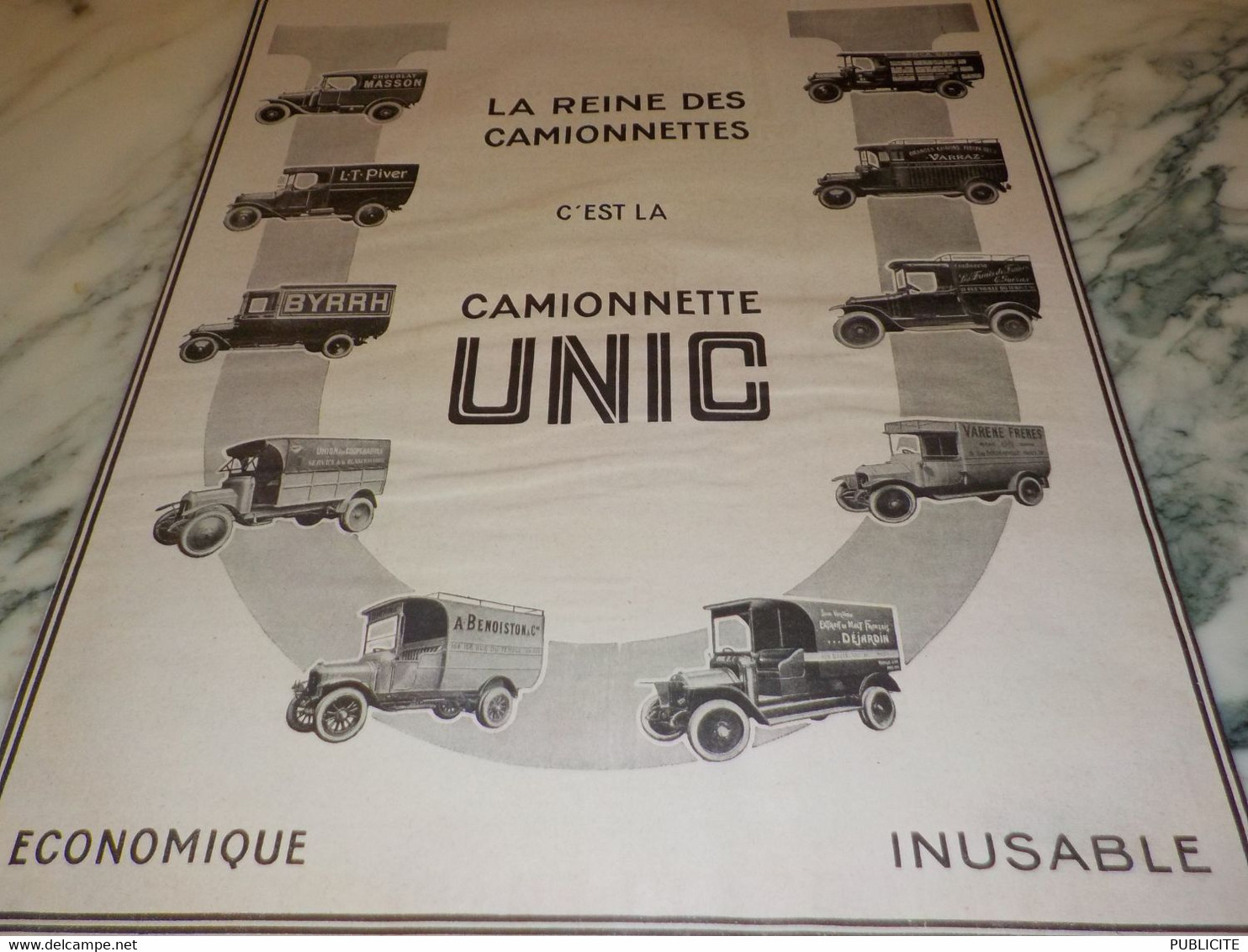 ANCIENNE PUBLICITE MASSON CAMIONNETTE UNIC    1923 - Camions