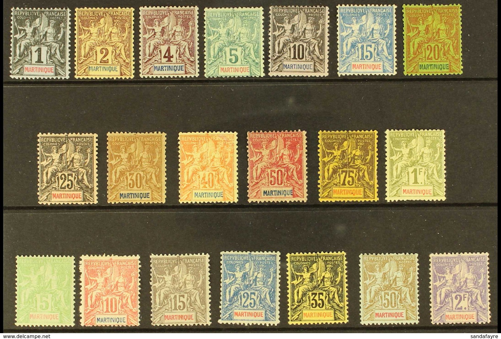 MARTINIQUE  1892 "Tablet" Definitives Complete Set, Plus 1899-1906 Colour Change Set To 2f, Yvert 31/50, SG 33/52, 1f Th - Andere & Zonder Classificatie