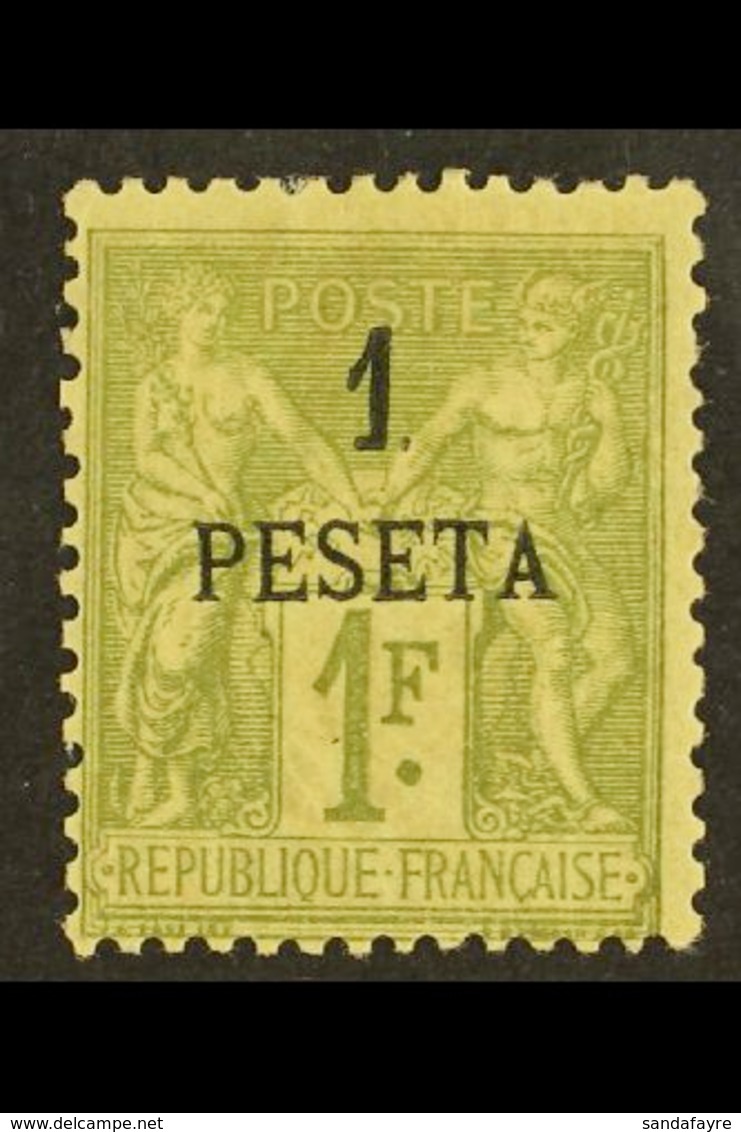 MOROCCO  1891 1p On 1fr Olive, Yv 8, Very Fine And Fresh Mint. For More Images, Please Visit Http://www.sandafayre.com/i - Andere & Zonder Classificatie