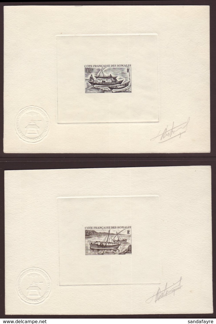 SOMALI COAST  1964 Die Proofs Of  The Local Boats Set, As Yv 320/21, Printed On Thick Embossed Paper And Signed By The E - Andere & Zonder Classificatie