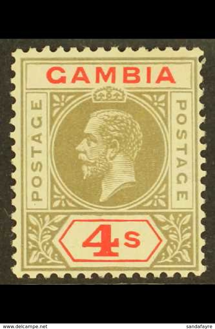 1921  4s Black And Red, Geo V, Wmk Script, SG 117, Very Fine Mint. For More Images, Please Visit Http://www.sandafayre.c - Gambia (...-1964)
