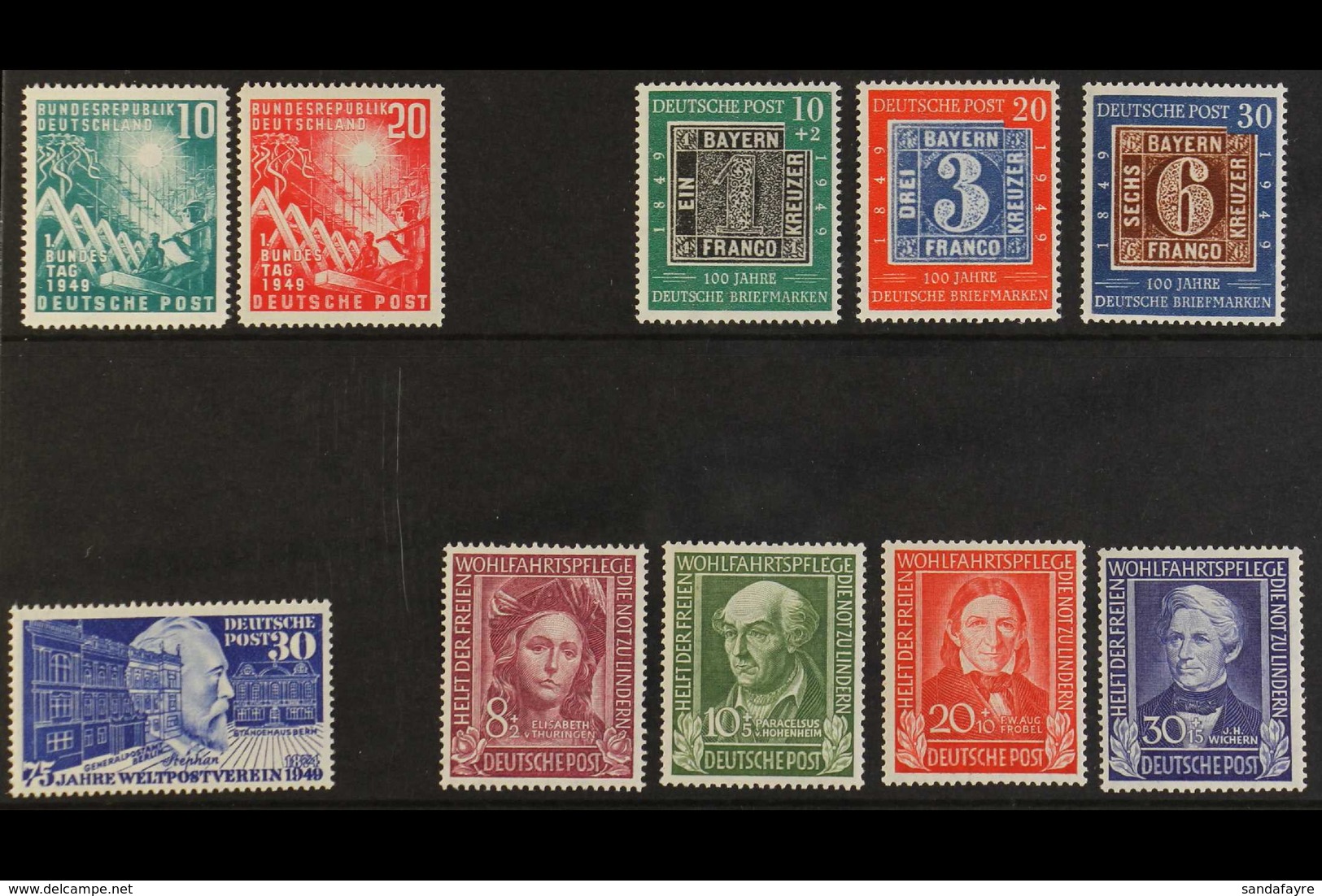 1949 COMPLETE YEAR SET.  SUPERB NEVER HINGED MINT On A Stock Card, Includes 1949 30pf UPU And Assembly, Stamp Anniv & Re - Andere & Zonder Classificatie