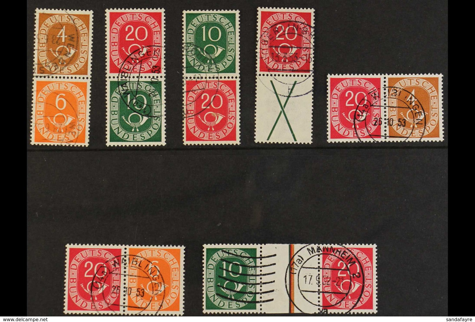 1951 POSTHORN SE-TENANT ISSUES.  Superb Used All Different Group On A Stock Card, Includes 1951 4pf+6pf, 20pf+10pf, 10pf - Sonstige & Ohne Zuordnung