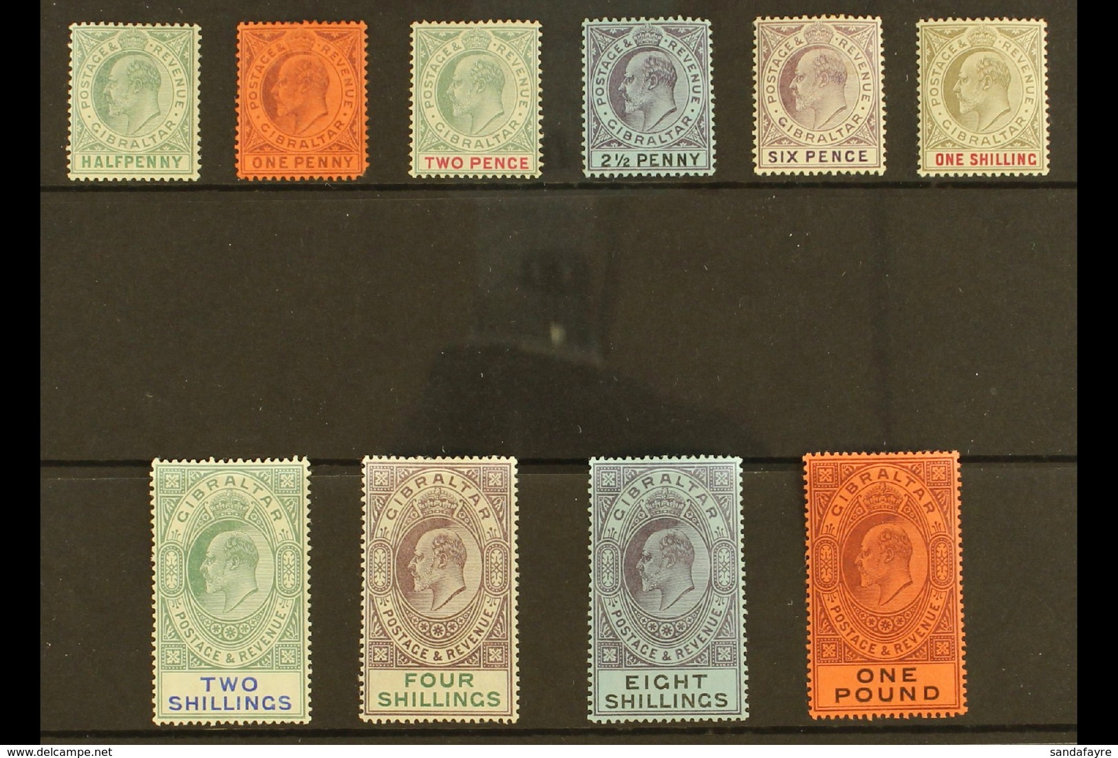 1903  Complete King Edward VII Definitive Set, SG 46/55, Fine Mint, The 1d With Blunt Corner, But All Stamps With Lovely - Gibilterra