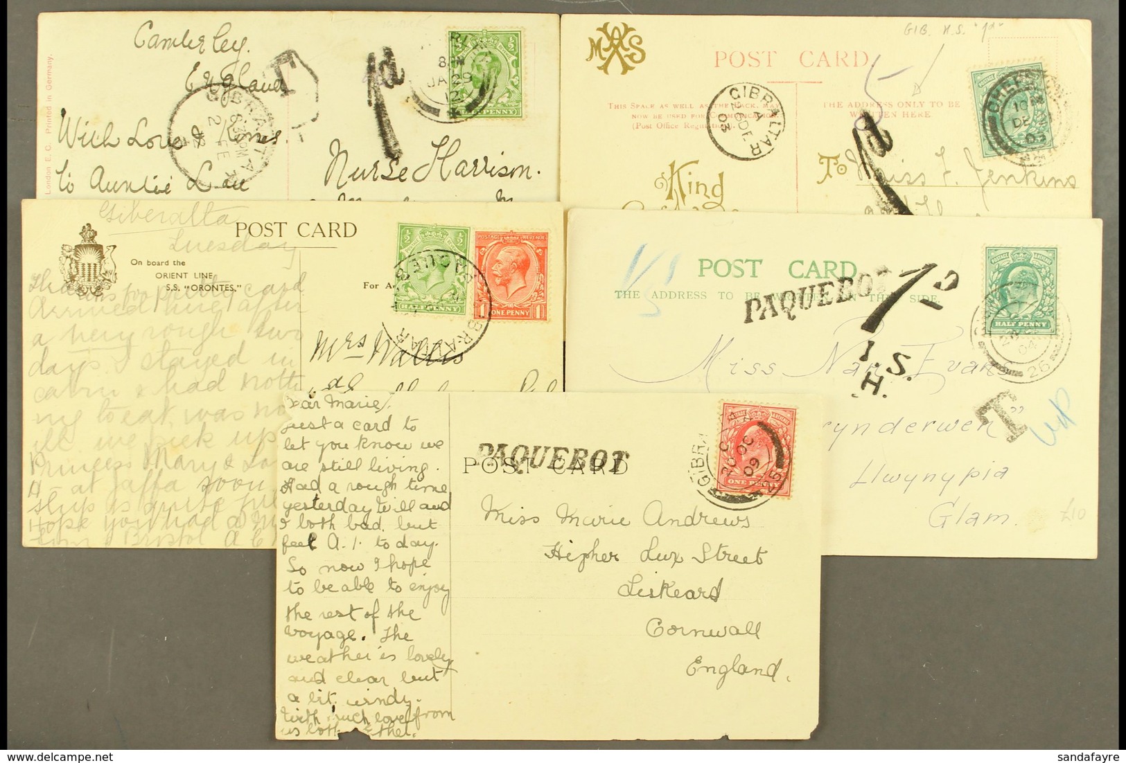 1903-1934  A Group Of Picture Postcards Bearing Great Britain Stamps, Two Posted To Gibraltar With "Gibraltar" Cds's And - Gibraltar