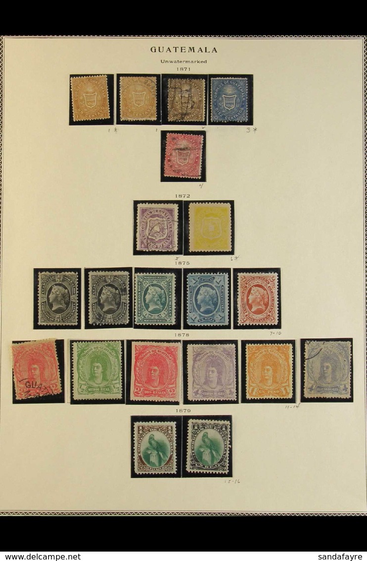 1871-1900 ATTRACTIVE COMPREHENSIVE COLLECTION  In Hingeless Mounts On Pages, Mint & Used Virtually All Different Stamps, - Guatemala