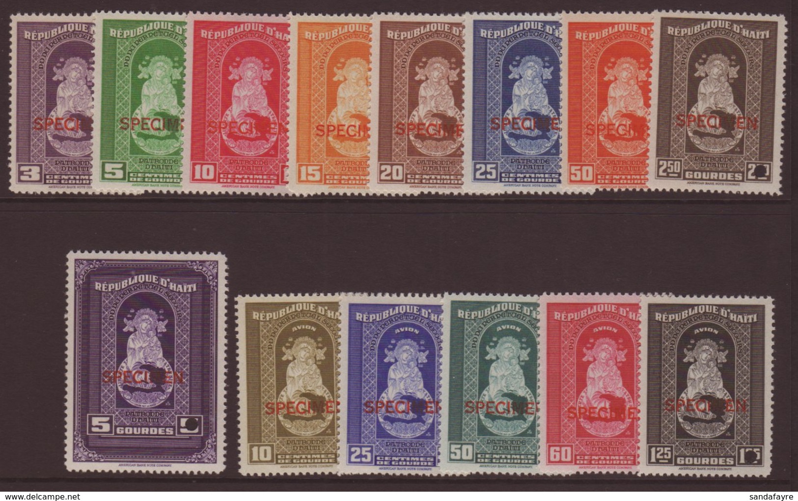 1942  'Madonna & Child' Set, Postage & Airs Complete, SG 343/56, Never Hinged Mint, 'Specimen' Overprints And Security P - Haiti