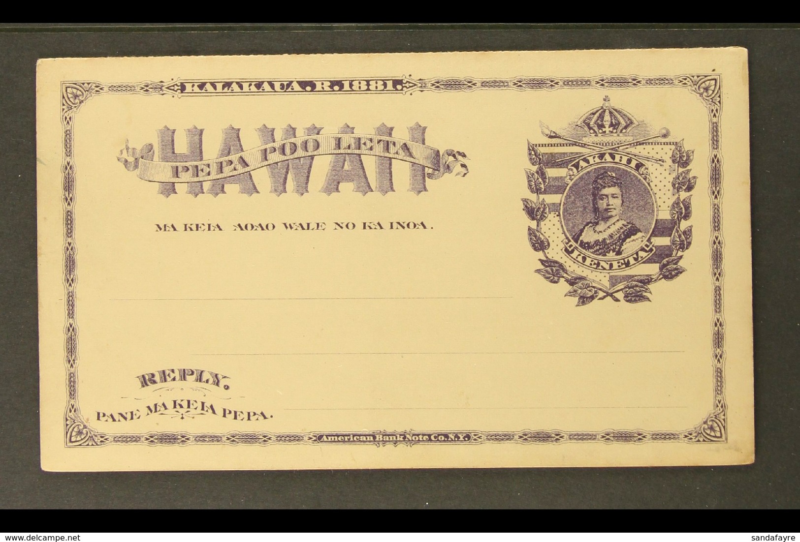 POSTAL STATIONERY  1883 1c+1c Purple Complete Pair Unused (UY1) & 2c Dark Blue Message Card And Separate Reply Card (UY2 - Hawaï