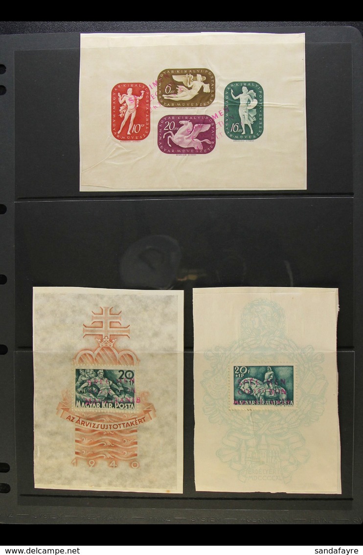 1940-41 ARCHIVE SPECIMENS  1940 Flood Relief, 1940 King Matthias, And 1941 Artist's Fund Miniature Sheets, Michel Blocks - Sonstige & Ohne Zuordnung