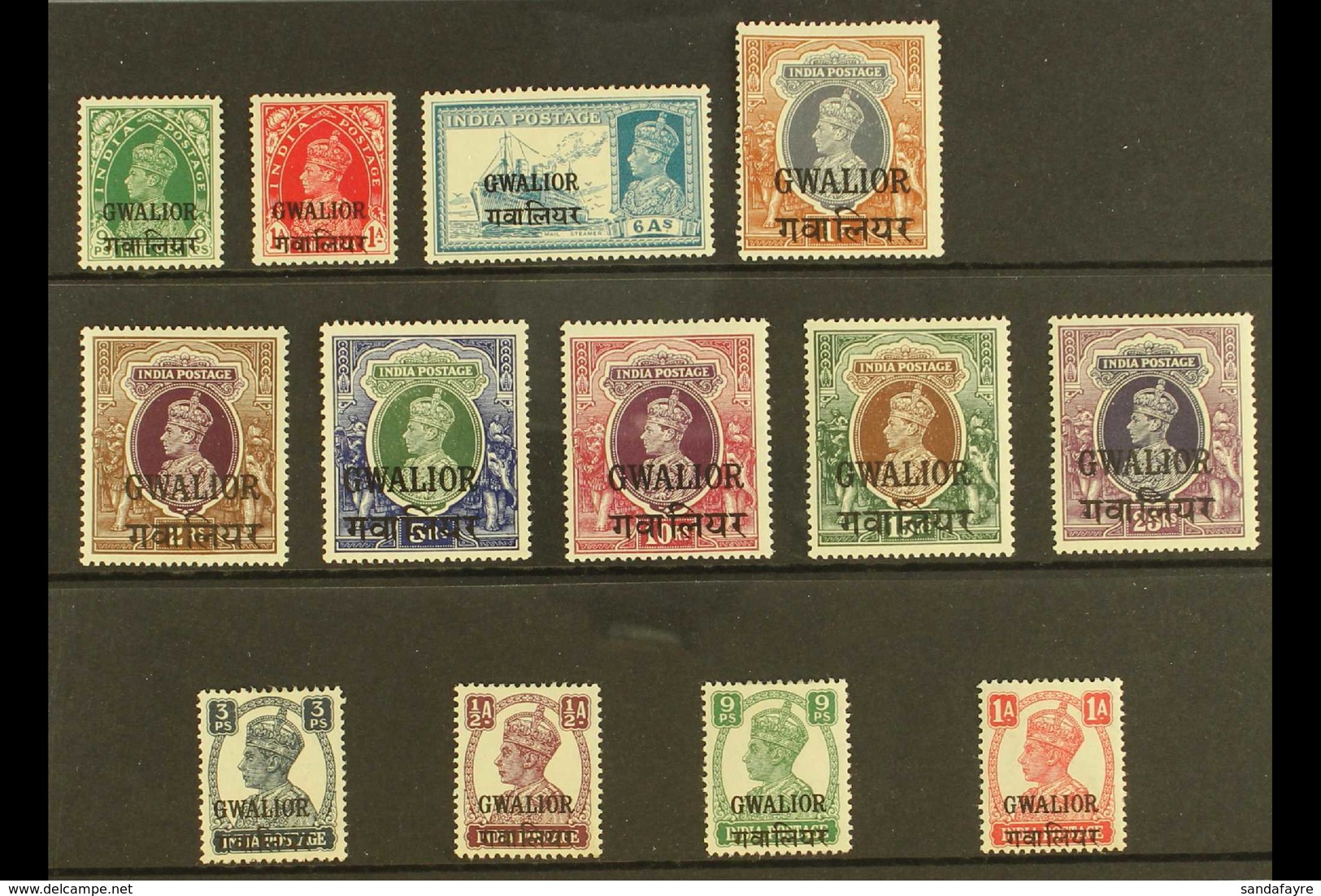 GWALIOR  OFFICIALS. 1938-48 ALL DIFFERENT MINT Selection On A Stock Card With Values To 15r & 25r. Useful Range (13 Stam - Other & Unclassified