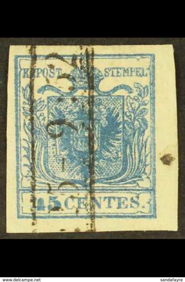 LOMBARDY VENETIA  1850 45c Blue Arms, Variety "Ribbed Paper", Sass 17, Very Fine Used. For More Images, Please Visit Htt - Non Classificati