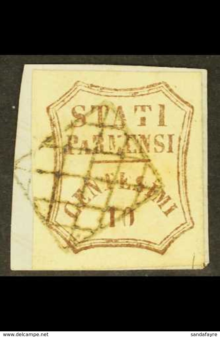 PARMA - PROVISIONAL GOVERNMENT  1859 10c Brown, Variety "Short A And Broken T", Sass 14e, Superb Used On Small Piece Tie - Ohne Zuordnung