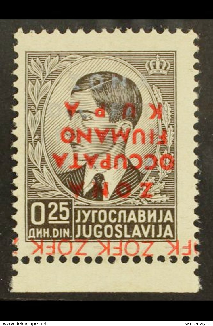 FIUME & KUPA ZONE  1941 25p Black DOUBLE OVERPRINT - One In Silver And The Other Inverted In Red, Sassone 1c, Fine Mint  - Non Classificati