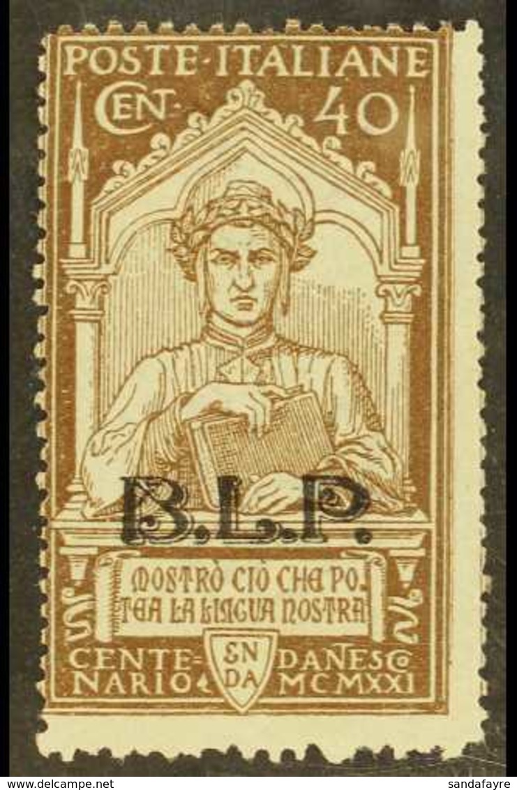 PUBLICITY STAMPS  1922 40c Brown "Dante" Overprinted "B.L.P." In Blue, Sass 21, Very Fine Mint Lightly Hinged. Scarce St - Non Classificati