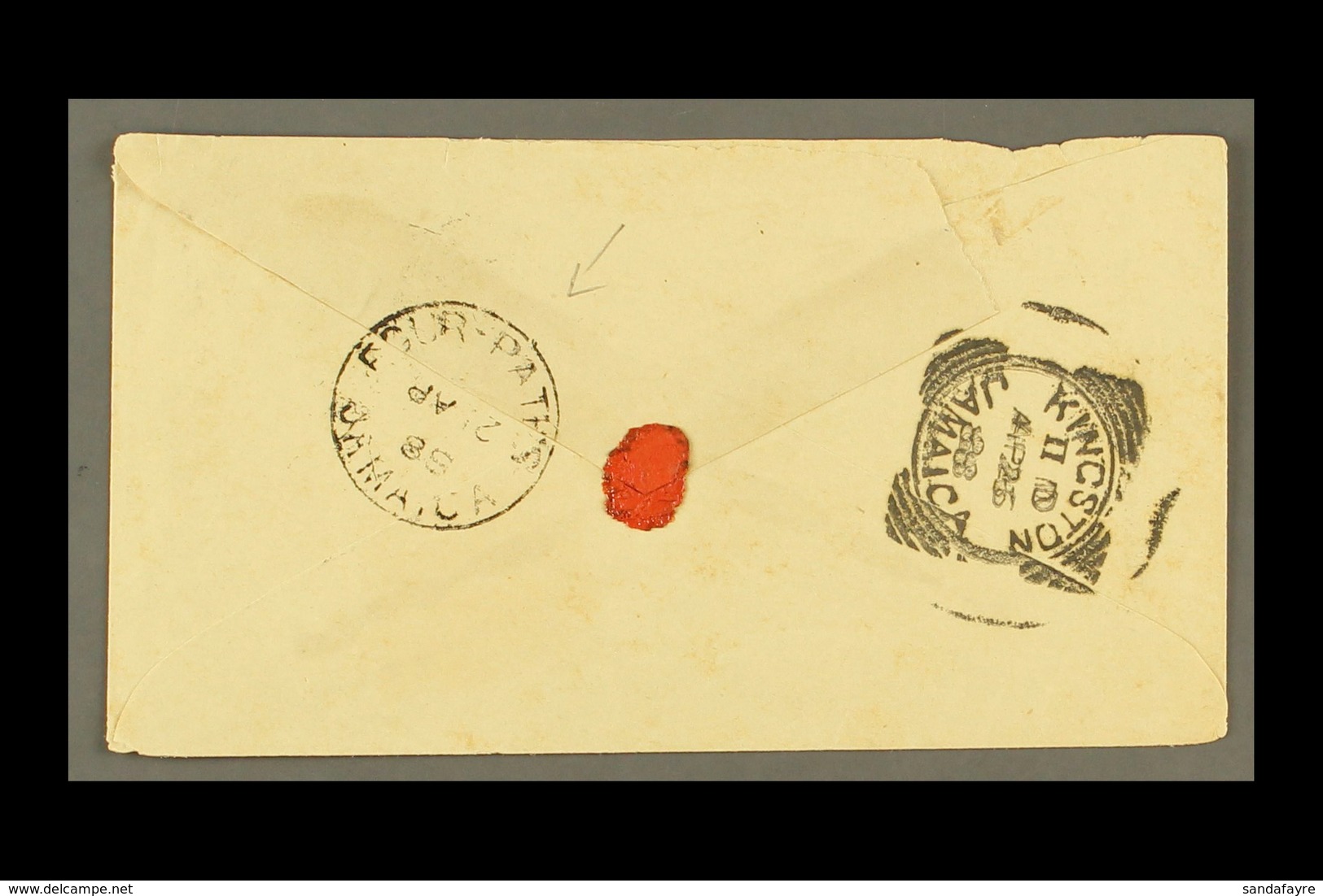 1888  (April) Envelope To Kingston Bearing 1d Rose With Indistinct Cancel; On Reverse Fine "FOUR PATHS" Cds Plus Kingsto - Jamaica (...-1961)