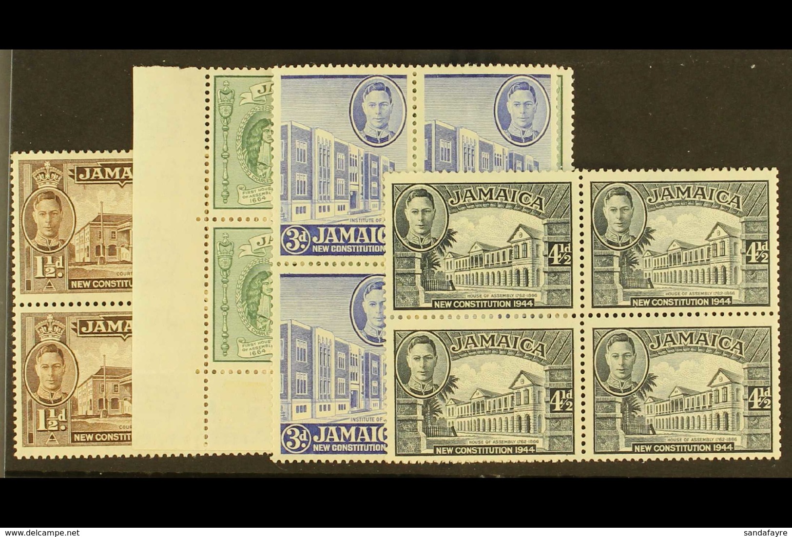 1945-46  1½d - 4½d Perf. 12½x13, SG 134/137a, Fine Mint Blocks Of Four. (16 Stamps) For More Images, Please Visit Http:/ - Giamaica (...-1961)