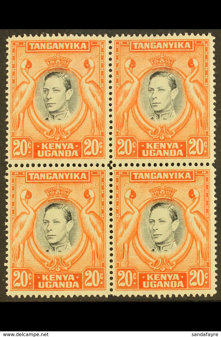 1941  20c Black And Orange, Geo VI, Perf 14, SG 139a, Very Fine NHM Block Of 4. For More Images, Please Visit Http://www - Vide