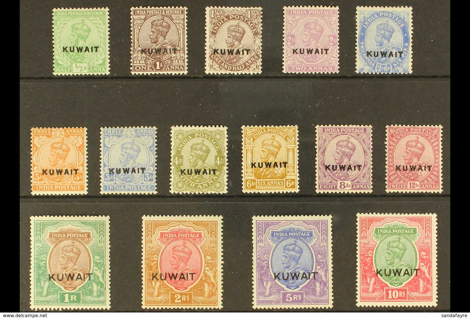 1923-24  First Issue Complete Set, SG 1/15, Mint Lightly Hinged (15 Stamps) For More Images, Please Visit Http://www.san - Kuwait