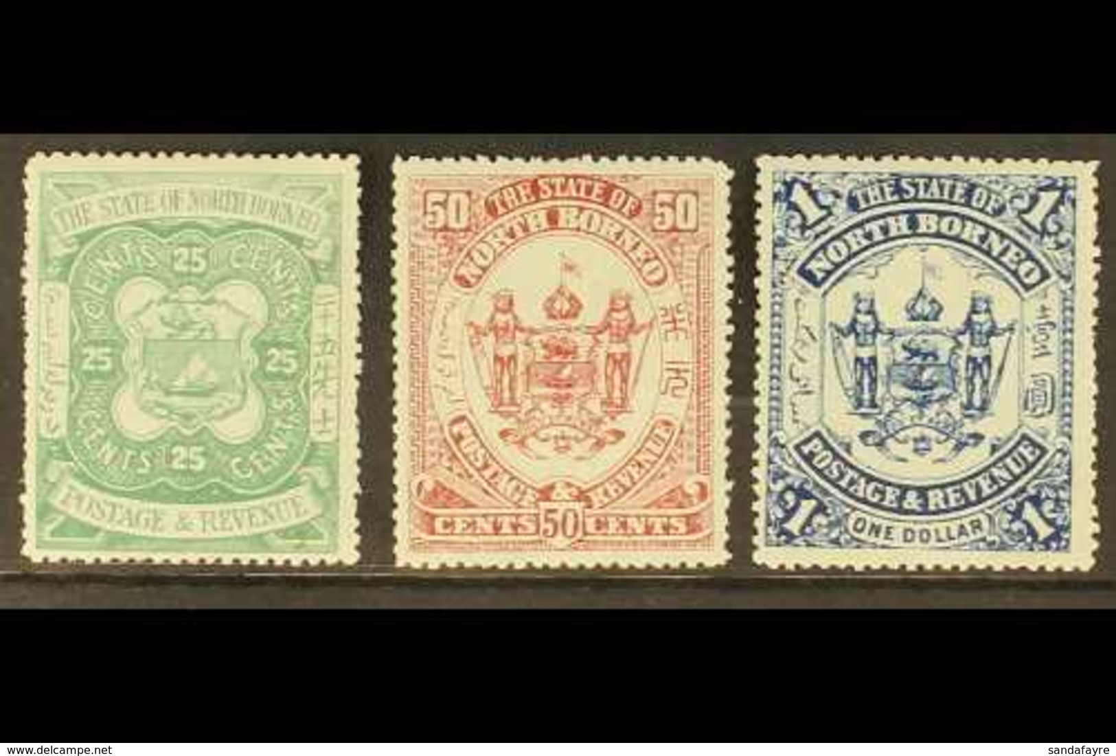 1896  25c, 50c And $1 Arms, Overprint Omitted, SG 80a/82a, Fine Mint. (3 Stamps) For More Images, Please Visit Http://ww - Noord Borneo (...-1963)