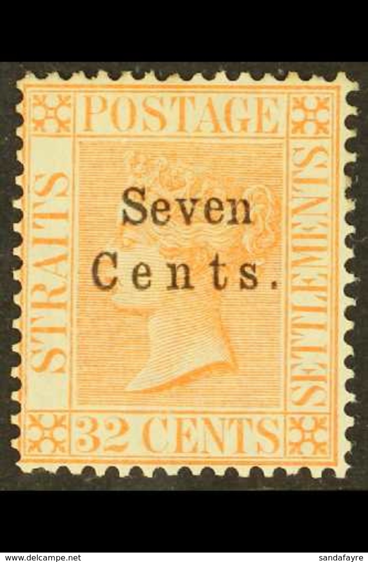 1879  7c On 32c Pale Red, SG 21, Fine Mint.  For More Images, Please Visit Http://www.sandafayre.com/itemdetails.aspx?s= - Straits Settlements