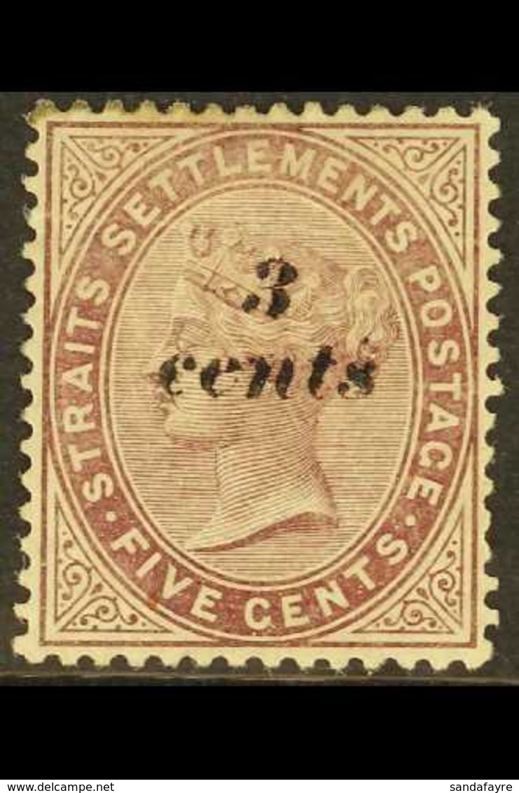 1886  3c On 5c Purple-brown, SG 84, Mint With Hinge Remainders And A Light Crease. For More Images, Please Visit Http:// - Straits Settlements